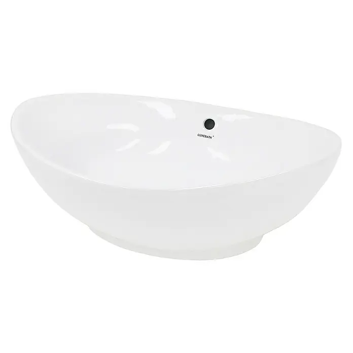 LuxeBath Aufsatzwaschbecken Aufsatzwaschtisch Waschschale Oval Weiß Spülbecken - Ohne Spezialglasur, Weiß - Elegantes, weißes Luxebath Waschbecken mit glänzender Oberfläche und modernem Design für stilvolle Badezimmer.