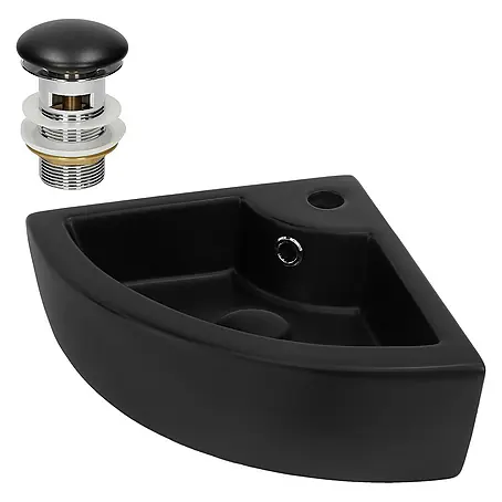 LuxeBath  Aufsatzwaschbecken Handwaschbecken Schwarz inkl. Ablaufgarnitur Waschplatz mit Überlauf