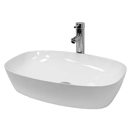 LuxeBath  Aufsatzwaschbecken Waschschale Aufsatzwaschtisch Weiß inkl. Ablaufgarnitur ohne Überlauf