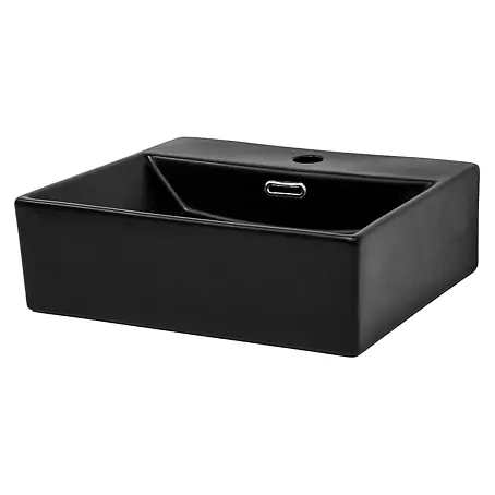 LuxeBath  Aufsatzwaschbecken Handwaschbecken Schwarz inkl. Ablaufgarnitur mit Überlauf