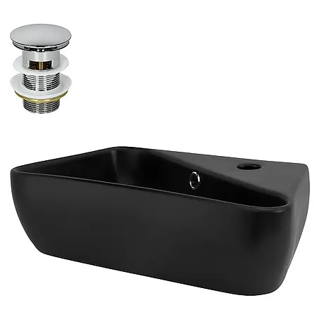 LuxeBath  Aufsatzwaschbecken Handwaschbecken Schwarz inkl. Ablaufgarnitur mit Überlauf