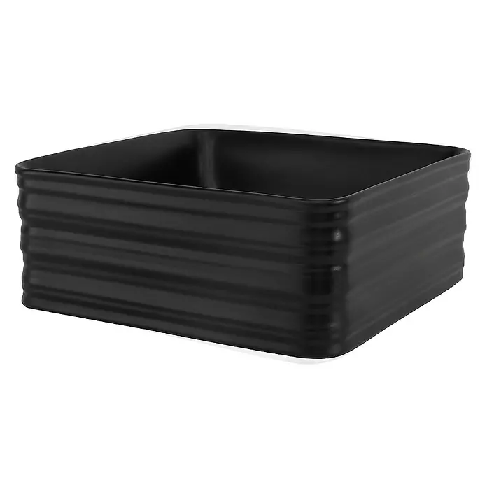 LuxeBath Aufsatzwaschbecken Waschtisch aus Keramik für Badezimmer / Gäste-WC - Ohne Spezialglasur, Schwarz - Schwarze, quadratische Keramikschale mit gerippter Außenseite. Ideal für stilvolle Dekoration und Aufbewahrung.
