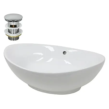 LuxeBath  Aufsatzwaschbecken Waschschale Aufsatzwaschtisch Weiß inkl. Ablaufgarnitur mit Überlauf