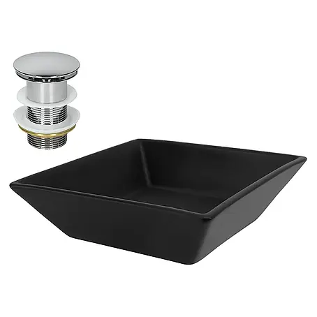 LuxeBath  Aufsatzwaschbecken Handwaschbecken Schwarz inkl. Ablaufgarnitur ohne Überlauf