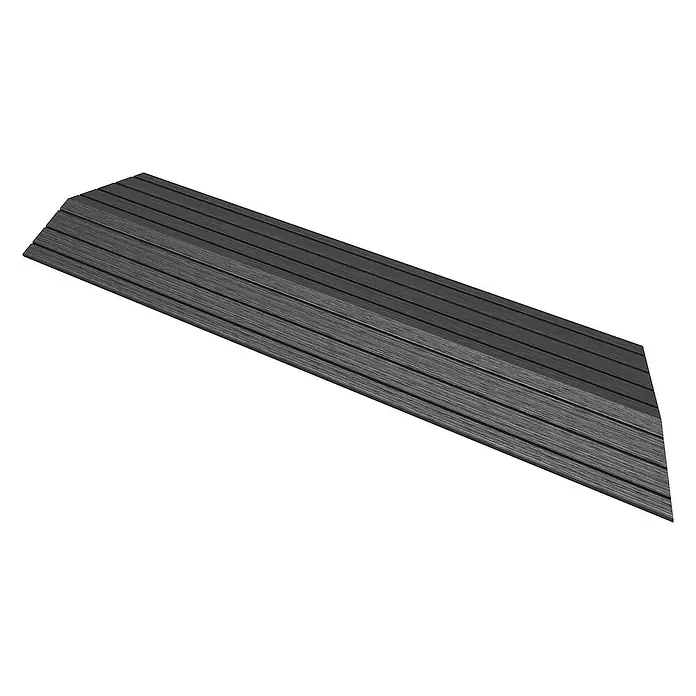 ML-Design Terrassenfliese - 7,5 cm x 38 cm x 20 mm, Anthrazit - Ansicht eines modernen, grauen Rampenelements mit horizontalen Rillen, ideal für barrierefreie Zugänge und stilvolle Außenbereiche.