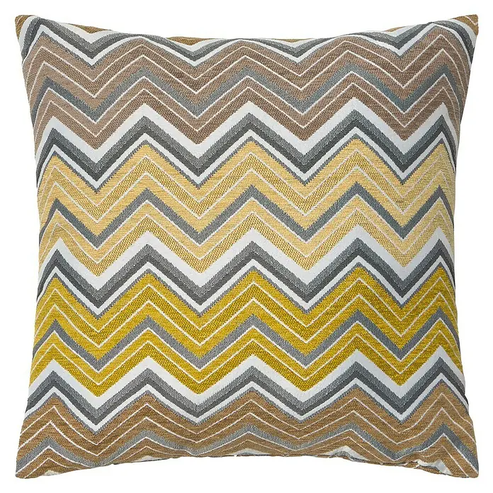 Cojín Zigzag - 45 x 45 cm, Textil, Ocre, Cuadrado - Cojín decorativo con un patrón de zigzag en tonos marrones, grises y amarillos, perfecto para el salón o el dormitorio.