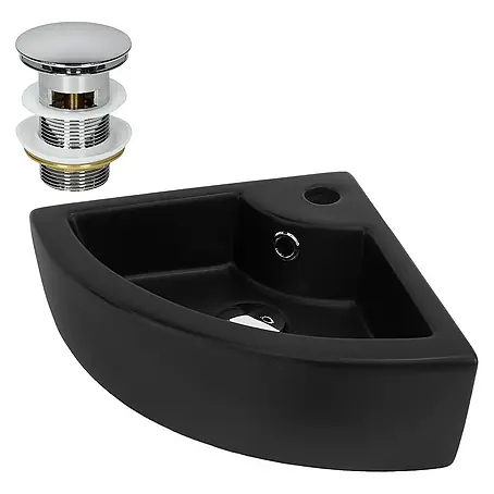 LuxeBath  Aufsatzwaschbecken Handwaschbecken Schwarz inkl. Ablaufgarnitur Waschplatz mit Überlauf
