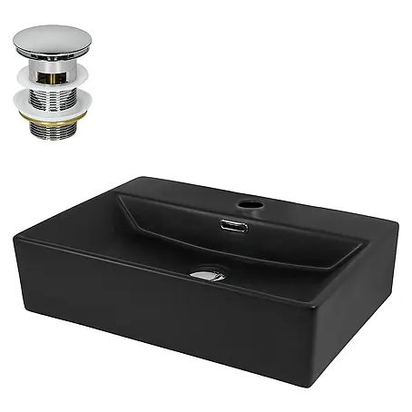 LuxeBath  Aufsatzwaschbecken Handwaschbecken Schwarz inkl. Ablaufgarnitur mit Überlauf