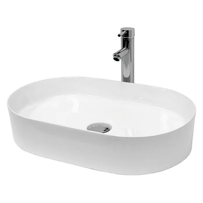 LuxeBath Aufsatzwaschbecken Oval 605x380x125 mm Ablaufgarnitur Weiß - Ohne Spezialglasur, Weiß - Elegantes Aufsatzwaschbecken in Weiß mit moderner Armatur. Stilvolles Design für jedes Badezimmer.