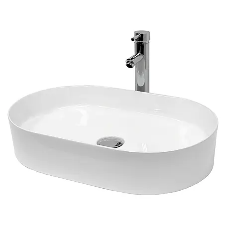 LuxeBath  Aufsatzwaschbecken Waschschale Aufsatzwaschtisch Weiß inkl. Ablaufgarnitur ohne Überlauf
