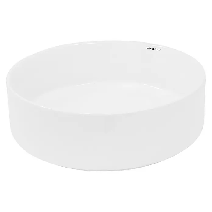 LuxeBath Aufsatzwaschbecken Handwaschbecken Waschplatz Rund für Badezimmer und für Gäste-WC - Ohne Spezialglasur, Weiß - Nahaufnahme eines weißen LuxeBath Waschbeckens mit glatter Oberfläche und rundem Design, ideal für moderne Badezimmer.