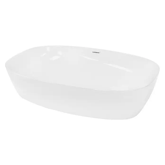 LuxeBath Aufsatzwaschbecken Aufsatzwaschtisch Waschschale Oval Weiß Spülbecken - Ohne Spezialglasur, Weiß - Luxuriöse freistehende Badewanne in Weiß, die durch ihr modernes Design und ihre glatte Oberfläche Eleganz ins Badezimmer bringt.