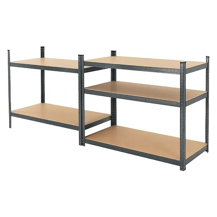ECD Germany Schwerlastregal Regalsystem bis 875kg Werkstattregal Metall / MDF Anthrazit - H x B x T: 200 x 100 x 60 cm, Traglast pro Boden: 175 kg, Anzahl Böden: 5 Stk., Stecken, Blau - Abbildung eines zweiteiligen Metallregals mit mehreren Ebenen, ideal zur Lagerung.