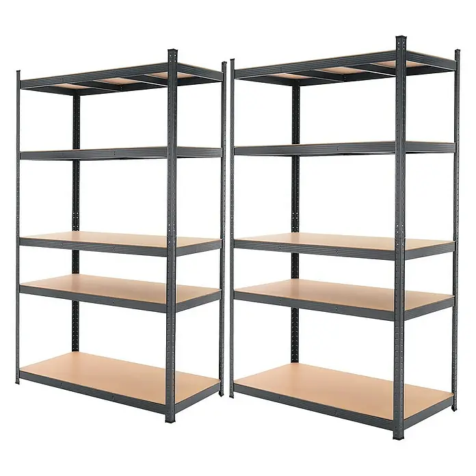ECD Germany Schwerlastregal Regalsystem bis 875kg Werkstattregal Metall / MDF Anthrazit - H x B x T: 200 x 100 x 60 cm, Traglast pro Boden: 175 kg, Anzahl Böden: 5 Stk., Stecken, Blau - Zwei robuste Schwerlastregale mit fünf Regalböden bieten viel Stauraum und Ordnung. Ideal für Garage, Keller oder Werkstatt.