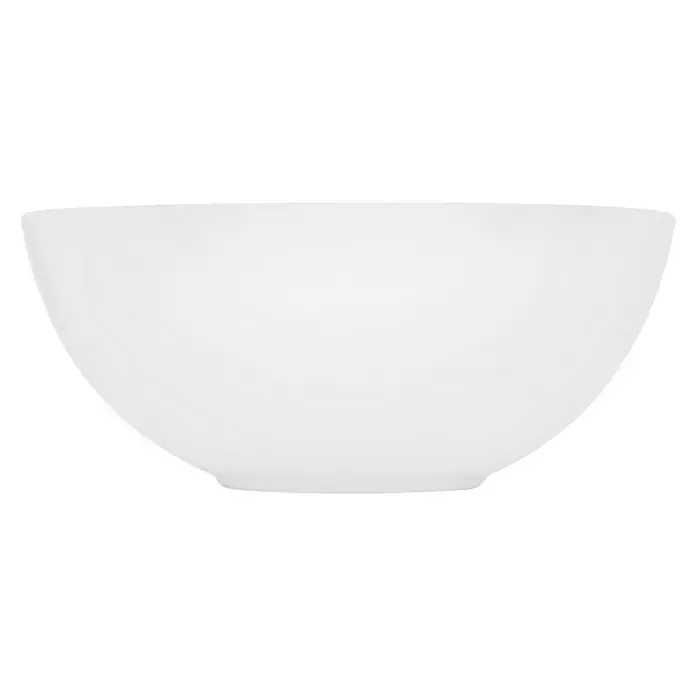 LuxeBath Aufsatzwaschbecken Aufsatzwaschtisch Spülbecken inkl. Ablaufgarnitur ohne Überlauf Becken - Ohne Spezialglasur, Weiß - Nahaufnahme einer weißen, runden Salatschüssel, die sich ideal für die Zubereitung von Speisen und das Servieren eignet.
