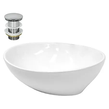 LuxeBath  Aufsatzwaschbecken Waschschale Aufsatzwaschtisch Weiß inkl. Ablaufgarnitur ohne Überlauf