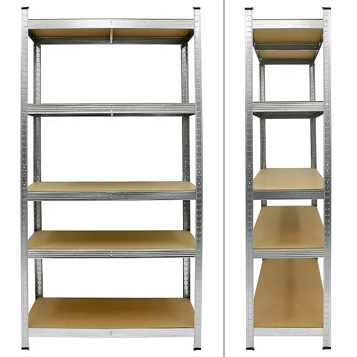 ECD Germany Schwerlastregal Regalsystem bis 875kg Werkstattregal Metall / MDF Silber - H x B x T: 170 x 70 x 30 cm, Traglast pro Boden: 70 kg, Anzahl Böden: 5 Stk., Stecken, Silber - Regal mit fünf Ablagen und robustem Metallrahmen, ideal für Lagerung und Organisation. Praktisch und stabil für vielseitige Einsatzbereiche.