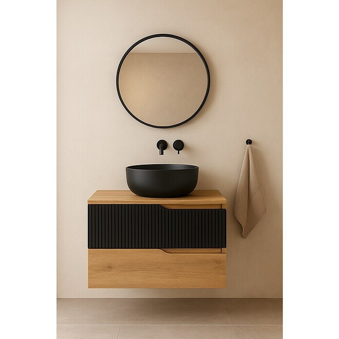 Futurbath Mueble de lavabo Marina (L x An x Al: 45 x 80 x 55 cm, Roble/Negro, Melamina) | BAUHAUS