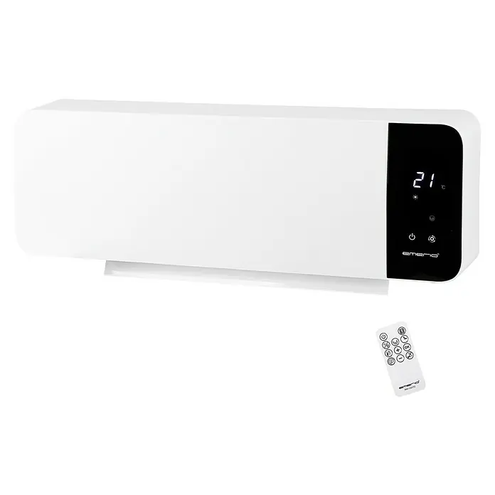 Voltomat HEATING Calefactor de pared PTC-3028L-E - 2.000 W, Blanco, 11 x 50 x 15,6 cm - Imagen de un convector de pared Emerio blanco con pantalla digital y mando a distancia para un fácil manejo.