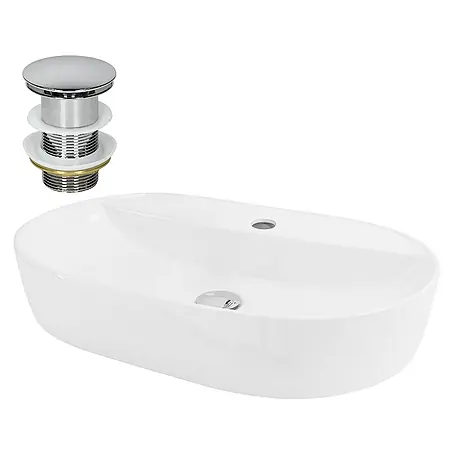 LuxeBath  Aufsatzwaschbecken Handwaschbecken Weiß inkl. Ablaufgarnitur ohne Überlauf
