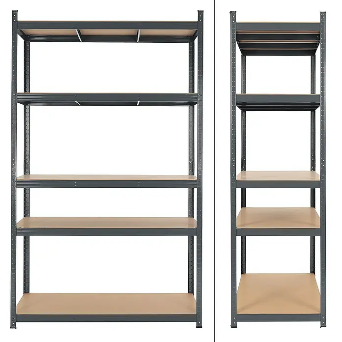 ECD Germany Schwerlastregal Regalsystem bis 875kg Werkstattregal Metall / MDF Anthrazit - H x B x T: 200 x 100 x 60 cm, Traglast pro Boden: 175 kg, Anzahl Böden: 5 Stk., Stecken, Anthrazit - Metallregal mit fünf Böden für Lagerung und Organisation.