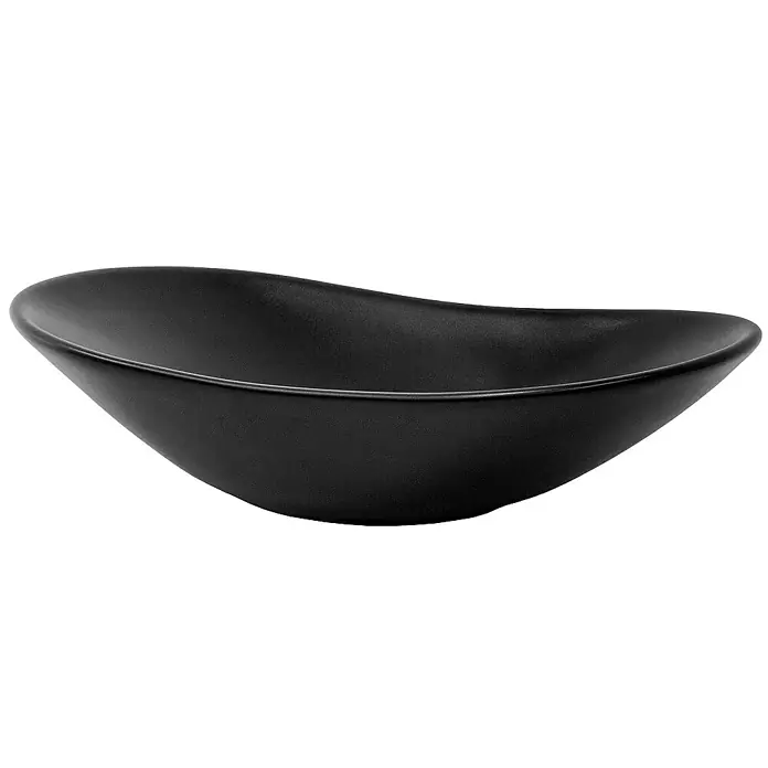 LuxeBath Aufsatzwaschbecken Waschtisch aus Keramik für Badezimmer / Gäste-WC - Ohne Spezialglasur, Schwarz - Elegante, schwarze Schale mit geschwungenem Design. Perfekt für stilvolle Tischdekorationen und vielseitige Verwendungsmöglichkeiten.