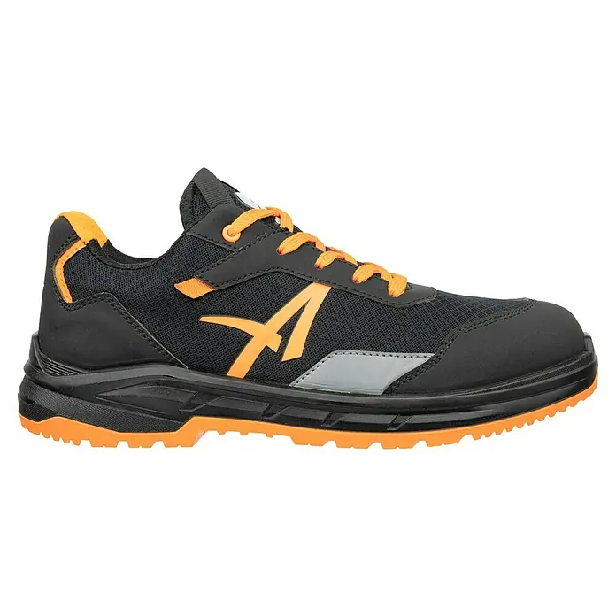 Zapato bajo de seguridad Albatros Axis - 41, Clase de protección según EN ISO 20345: S1P, Negro/Naranja - Zapato de seguridad negro con detalles y cordones naranjas, diseñado para una protección y comodidad óptimas en el trabajo.