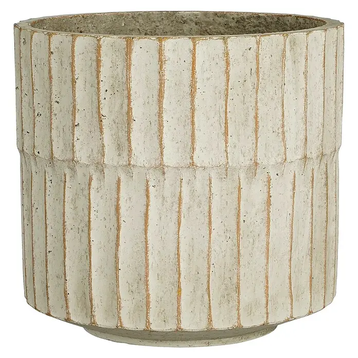 Mica Decorations Übertopf Aprio - Außenmaß (Ø x H): 20 x 19 cm, Steinzeug, Beige - Dieser Pflanztopf ist ein echter Hingucker! Er besticht durch seine gerippte Oberfläche in Weiß und seine schlichte, zylindrische Form.