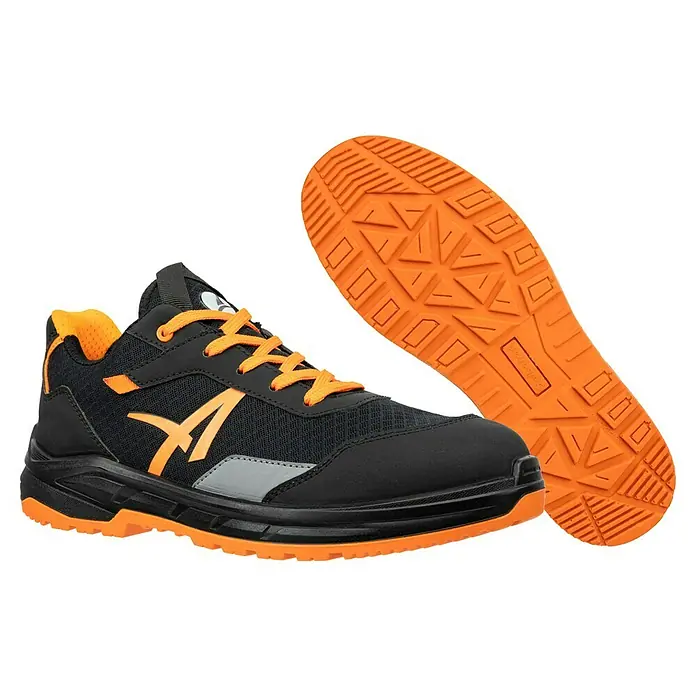 Zapato bajo de seguridad Albatros Axis - 41, Clase de protección según EN ISO 20345: S1P, Negro/Naranja - Zapato de seguridad negro y naranja con suela antideslizante para una protección y comodidad óptimas en el trabajo.