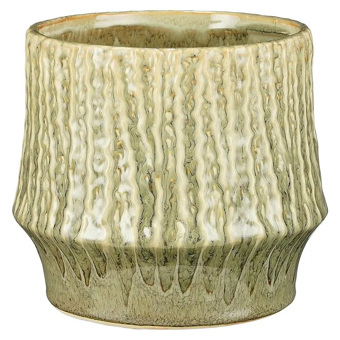 Mica Decorations Übertopf Lanny - Außenmaß (Ø x H): 18 x 16 cm, Keramik, Beige - Dekorativer Blumentopf aus Keramik mit vertikal gerippter Textur und einzigartiger Glasur für stilvolle Pflanzenpräsentation.
