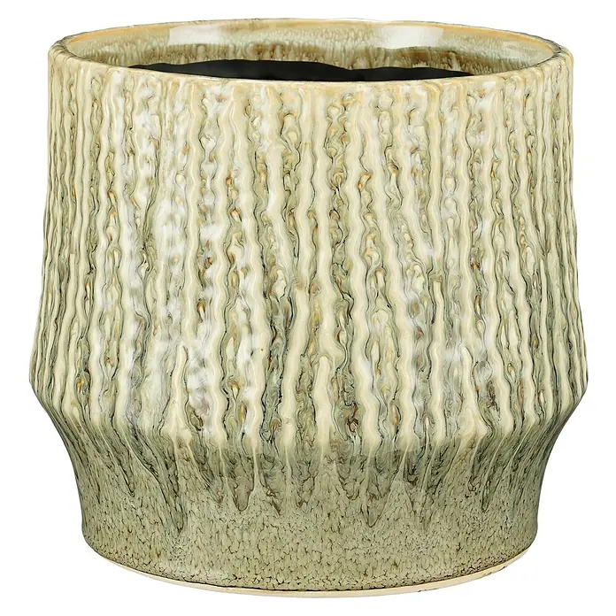 Mica Decorations Übertopf Lanny - Außenmaß (Ø x H): 21 x 18,5 cm, Keramik, Beige - Dekorativer Pflanztopf mit geriffelter Oberfläche. Der Blumentopf hat eine einzigartige Glasur und ein modernes Design.