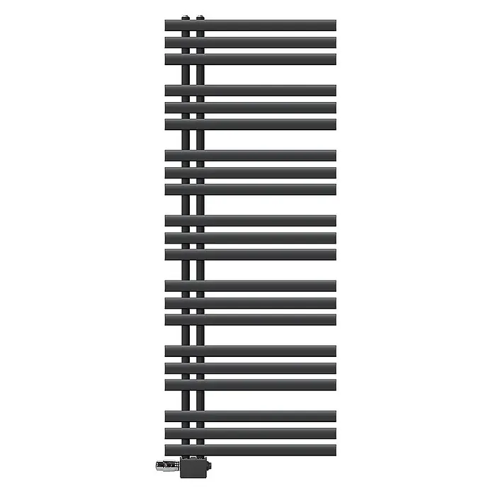 LuxeBath Badheizkörper Handtuchheizkörper Handtuchwärmer mit Universal Thermostatventil - B x H: 60 x 160 cm, Anthrazit - Schwarzer Handtuchwärmer mit horizontalen Heizstäben. Das moderne Design sorgt für Wärme und Stil im Badezimmer.
