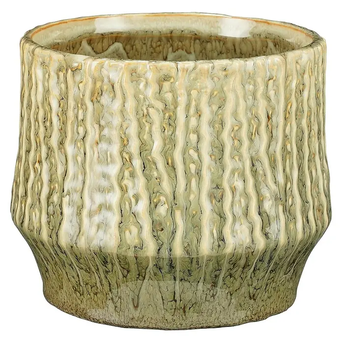 Mica Decorations Übertopf Lanny - Außenmaß (Ø x H): 15,5 x 13 cm, Keramik, Beige - Strukturierter, dekorativer Blumentopf in Beige und Grün. Ideal für Innenräume und ein stilvolles Zuhause.