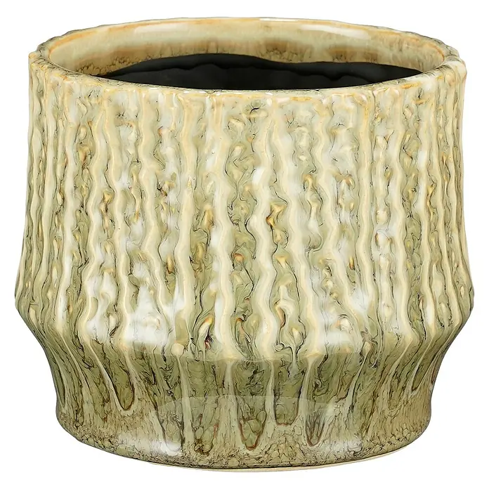 Mica Decorations Übertopf Lanny - Außenmaß (Ø x H): 13 x 11 cm, Keramik, Beige - Dekorative, strukturierte Pflanzschale in einem hellen Farbton mit einzigartiger Marmorierung für den Innenbereich.