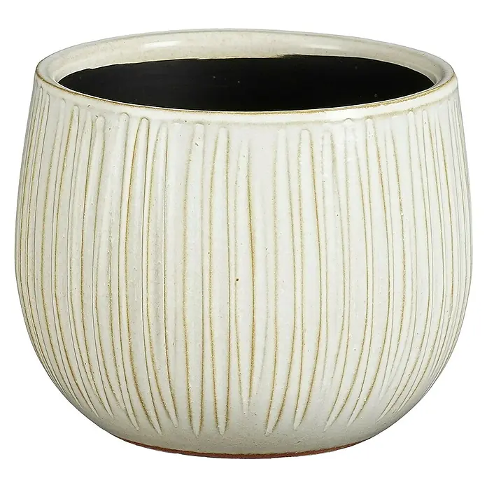 Mica Decorations Übertopf rund Pablo - Außenmaß (Ø x H): 16 x 14 cm, Steinzeug, Beige - Elegantes, geripptes Keramikgefäß in Creme, ideal für Zimmerpflanzen. Das schlichte Design betont die natürliche Schönheit jeder Pflanze.
