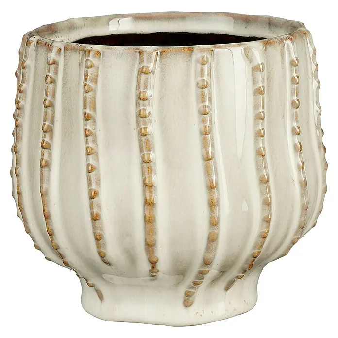 Mica Decorations Übertopf Cathy - Ø x H: 14,5 x 13,5 cm, Keramik, Weiß - Dekorativer Keramiktopf in Weiß mit strukturierten Akzenten, ideal für Zimmerpflanzen und als stilvolles Wohnaccessoire.