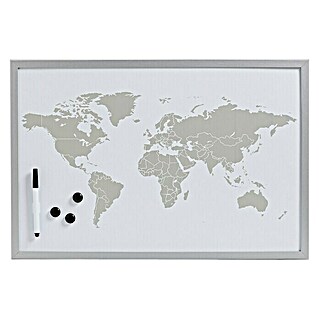 Zeller Present Magnet-Schreibtafel Weltkarte (60 x 40 cm, Magnetisches Feinblech, Alugrau/Weiß)