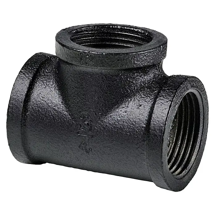 Dolle Pipe Conector de estante - ¾″, Número de conexiones: 3 ud. - Te de hierro fundido negro, una robusta pieza de conexión para aplicaciones de fontanería y calefacción, ideal para uso profesional.