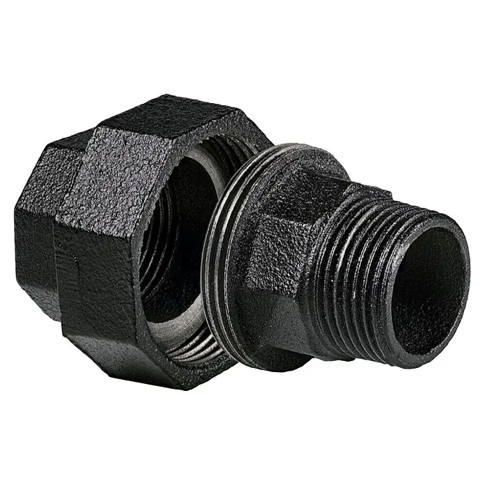 Dolle Pipe Conector de estante - Diámetro: 20 mm, ¾″ - Accesorio de hierro maleable negro, una unión con un extremo roscado hembra y una contraparte roscada macho, para tuberías y fontanería.