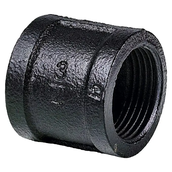 Dolle Pipe Adaptador de extensión - Dimensión de la rosca en pulgadas: ¾″ - Manguito negro de hierro fundido con rosca interna. Ideal para conexiones de tuberías en sistemas de fontanería.