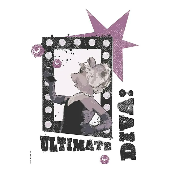 Komar Dekosticker Ultimate Diva Miss Piggy - Schwarz/Lila, 70 x 50 cm - Wandbild „Ultimate Divas“ mit Miss Piggy vor dem Spiegel, ein glamouröses Highlight für jeden Raum.