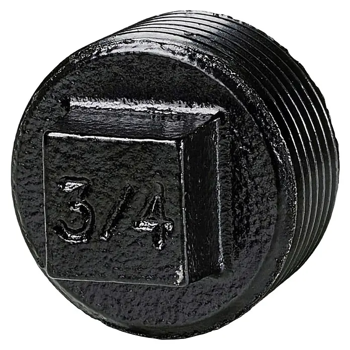 Dolle Pipe Tapón para tubos - Diámetro: 20 mm, Negro, 2 ud. - Tapón de tubo metálico negro de 3/4 de pulgada, roscas visibles. Accesorio duradero para fontanería y calefacción.