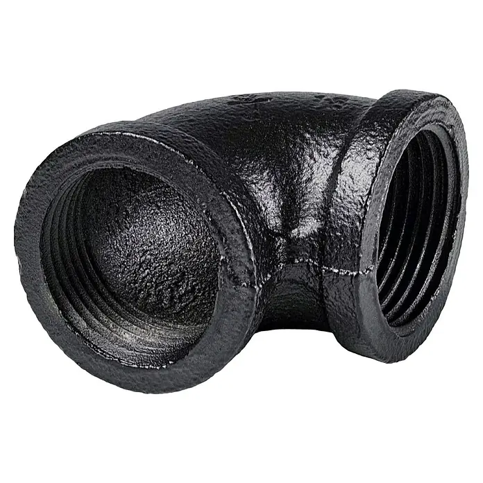 Dolle Pipe Conector de estante hembra 90° - Curvado, ¾″ - T de hierro fundido negro con rosca hembra, duradera y robusta para aplicaciones industriales de fontanería y calefacción, conexiones seguras.