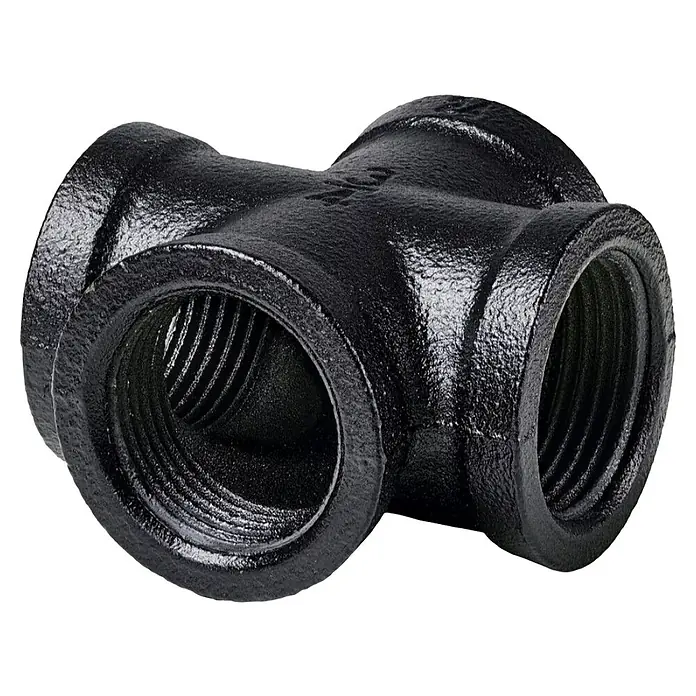 Dolle Pipe Conector de estante - Número de conexiones: 4 ud., ¾″ - T negra de hierro maleable roscada para conexiones de fontanería y tuberías. Construcción duradera que garantiza un sellado seguro y de larga duración.
