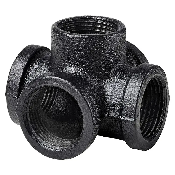Dolle Pipe Conector de estante - ¾″, Número de conexiones: 5 ud. - Té de hierro maleable negro con roscas hembra para conectar tubos en sistemas de plomería y calefacción.
