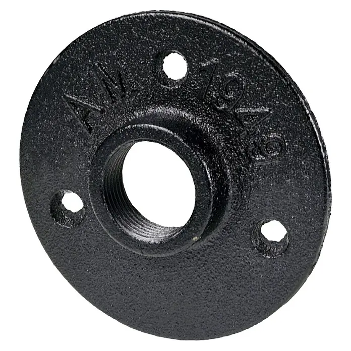 Dolle Pipe Soporte para tubo - Diámetro: 70 mm, Negro - Brida de hierro fundido negro con rosca central y tres orificios para pernos para un montaje seguro.