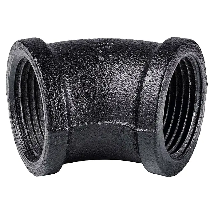 Dolle Pipe Conector de estante 45° - Curvado, ¾″ - Té de hierro fundido negro con roscas internas, apto para instalaciones de tuberías robustas y duraderas.