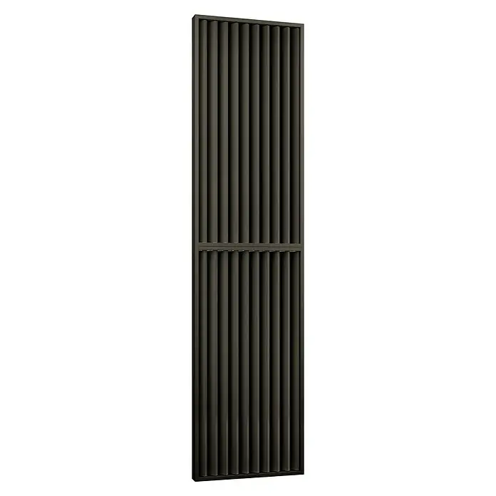 Mixpol Profile Raumteiler Vario Schwarz ARF - 63,4 x 250 cm, Schwarz - Detailansicht eines Metalltürgitters mit vertikalen Streben und einem horizontalen Mittelstück für zusätzliche Stabilität und Sicherheit.