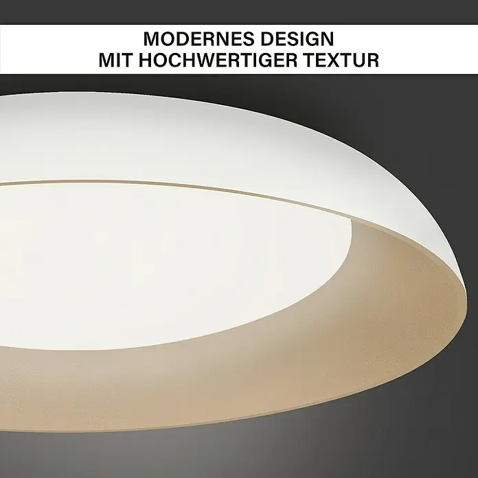 MegaLight LED-Deckenleuchte rund Bowl - 24 W, Ø x H: 49 x 9,5 cm, Weiß/ Cappuccino, Warmweiß - Nahaufnahme einer modernen Deckenleuchte mit hochwertiger Textur für stilvolle Beleuchtung.