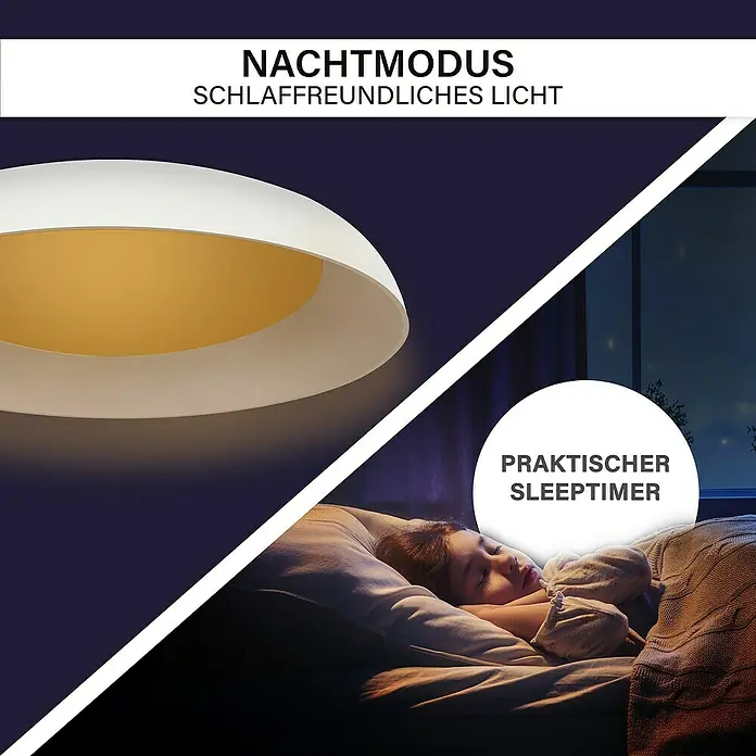 MegaLight LED-Deckenleuchte rund Bowl - 24 W, Ø x H: 49 x 9,5 cm, Weiß/ Cappuccino, Warmweiß - Lampe mit Nachtmodus und Schlaffreundlichem Licht. Praktischer Sleeptimer für eine erholsame Nacht. Ideal für Kinderzimmer.